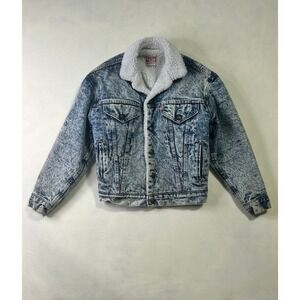 Vintage Levis Acid Wash Sherpa Lined Denim Trucker Jacket Made in USA Large
